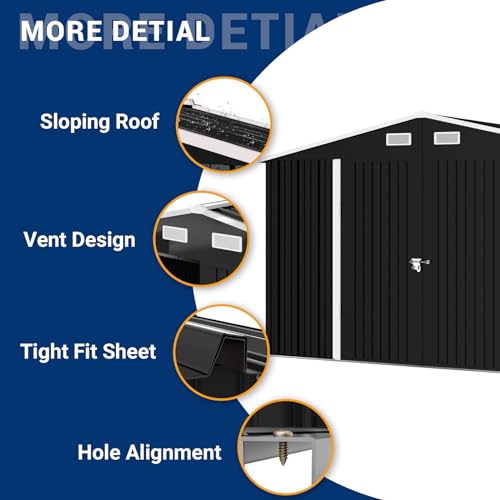 UDPATIO Outdoor Storage Shed 6 x 6 FT, Resin Garden Sheds with Floor Plastic Patio Outdoor Storage Shed with Lockable Door for Tool, Bike, Garbage Gray White