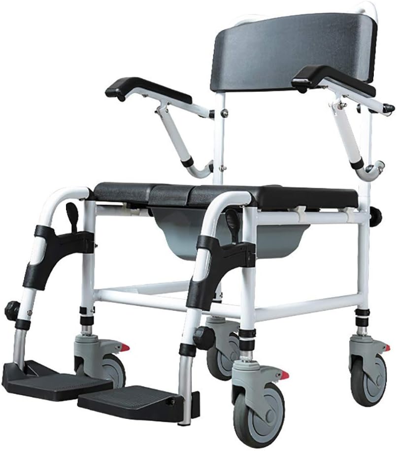 KOHARA Shower Bedside Commode Chair Padded Seat with Wheels,Commode Toilet Rolling Shower Chair with Casters and Pedal,Elderly Wheelchair