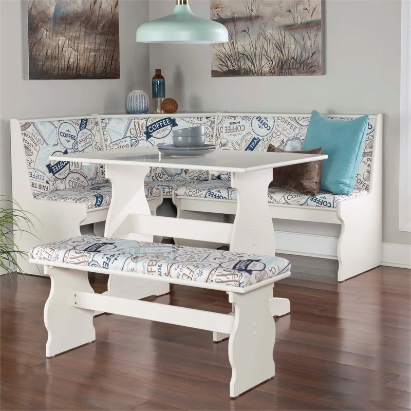 Linon Natasha Wood Corner Nook Dining Set in White
