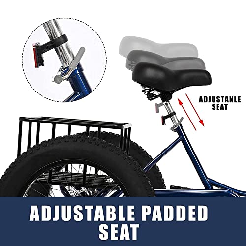 Adult Tricycles 7 Speed, Adult Trikes 20 inch 3 Wheel Bikes, Three-Wheeled Bicycles Cruise Trike with Shopping Basket for Seniors, Women, Men