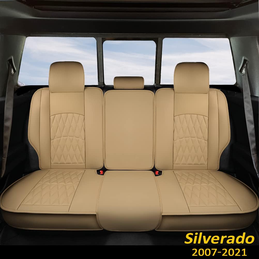GIANT PANDA Rear Bench Car Seat Covers Customized Fit 2007-2021 Chevy Silverado and GMC Sierra 1500 2500HD 3500HD Crew Double Extended Cab Luxury Faux Leather Pickup Trucks Seat Protectors (Grey) Pack of 2