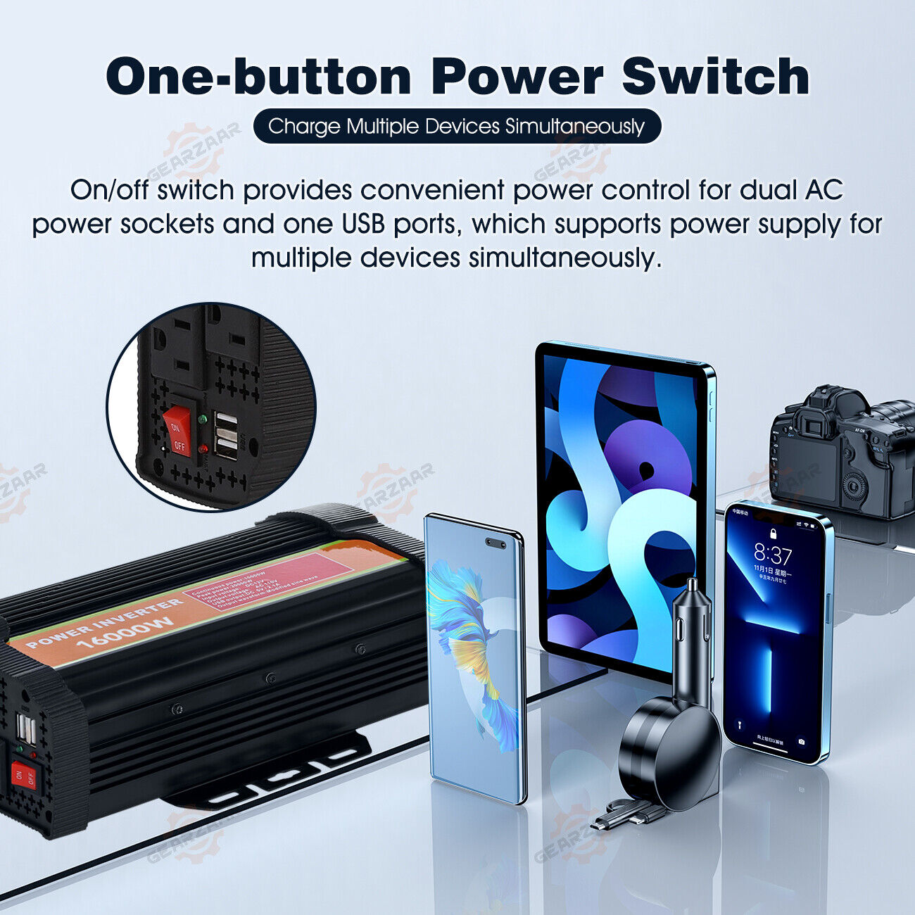 16000W(Peak) Car Power Inverter DC 12V to AC 110/120V Pure Sine Wave Converter