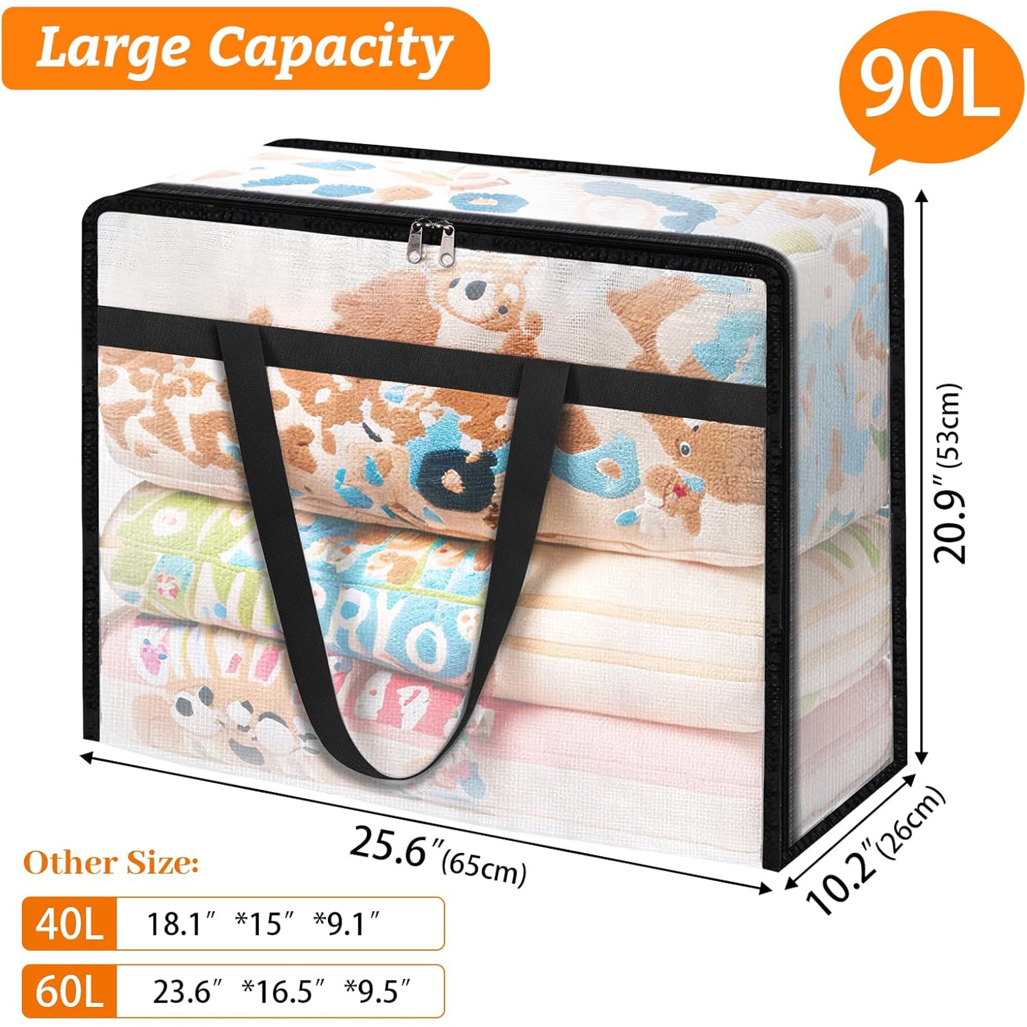 8 Pack Clear Clothes Storage Bags, Moving Bags, Foldable Blanket Storage Under Bed Storage Containers with Sturdy Zipper and Handle for Clothing, Comforter, Bedding, Sheet (90L)