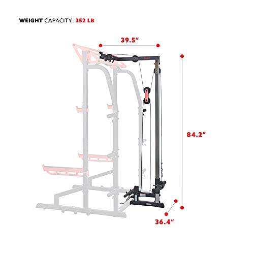 Sunny Health & Fitness Power Zone Half Rack Heavy Duty Performance Power Cage with J-Hooks, Adjustable Pull Up Bar Optional Bench with Dumbbell Rack, Premium Incline Bench, LAT Pull Down Attachment