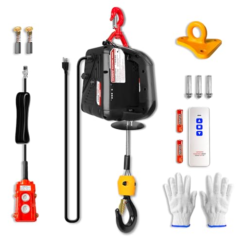 2 in 1 Electric Hoist Winch, 1100lbs Portable Electric Power Winch w/Wire Remote Control, 110V Electric Hoist Crane, Overload Protection 25ft Lifting Height for Towing