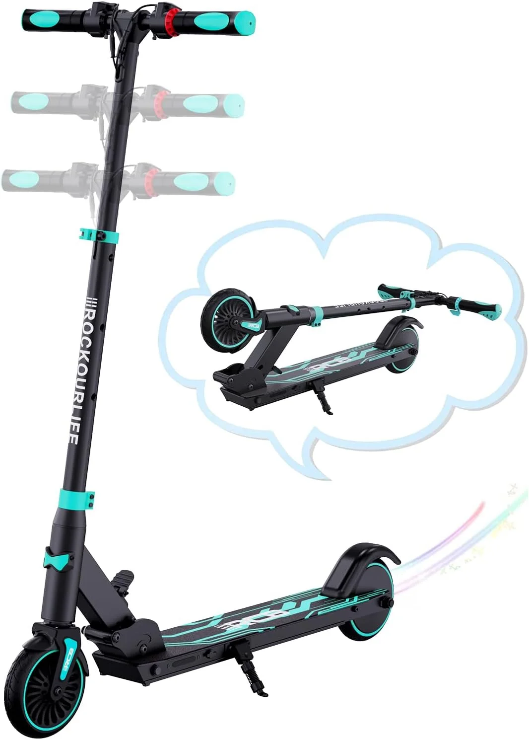 RCB Electric Scooter for Kids Ages 8+, Lightweight and Foldable, Max 10 Miles & 12.5Mph, Double Brake, Adjustable Height Anti-Slip Handlebars,Blue - Curated Treasures Market