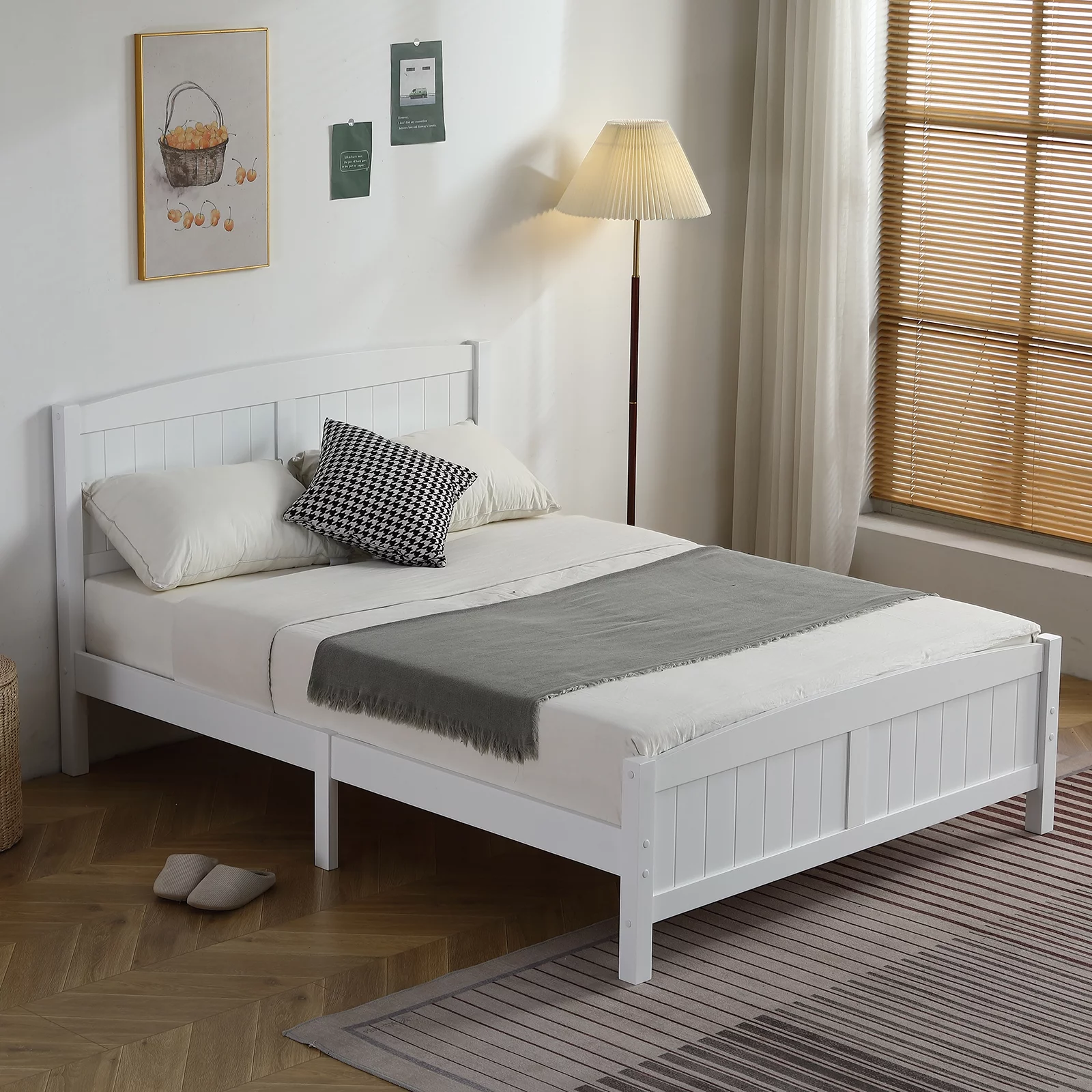 Paproos Full Size Bed Frame, Modern Wood Platform Bed with Headboard and Footboard, Strong Wooden Slats Support, Heavy Duty Full Bed Frame for Kids Teens Adults, No Box Spring Needed, White