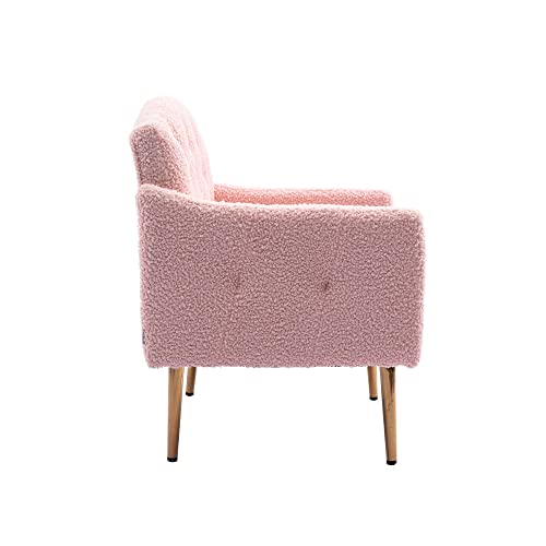 SSLine Upholstered Modern Velvet Accent Chair,Button Tufted Single Sofa Chair with Arms and Golden Finished Metal Legs,Mid-Century Armchairs for Living Room Bedroom Home Office Guest Areas(Rose Red)