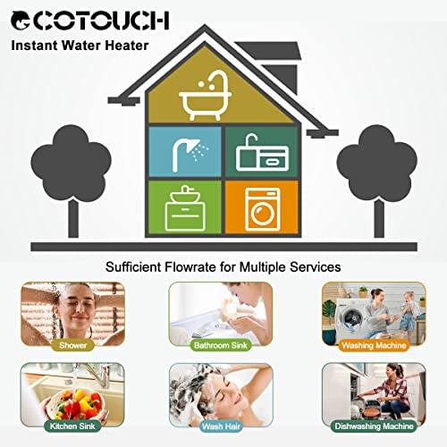 Tankless Water Heater Electric, ECOTOUCH 240V Point-of-Use Hot Water Heater Digital Display,On Demand Instant Hot Water Heater with Self-modulating,Overheating Protection