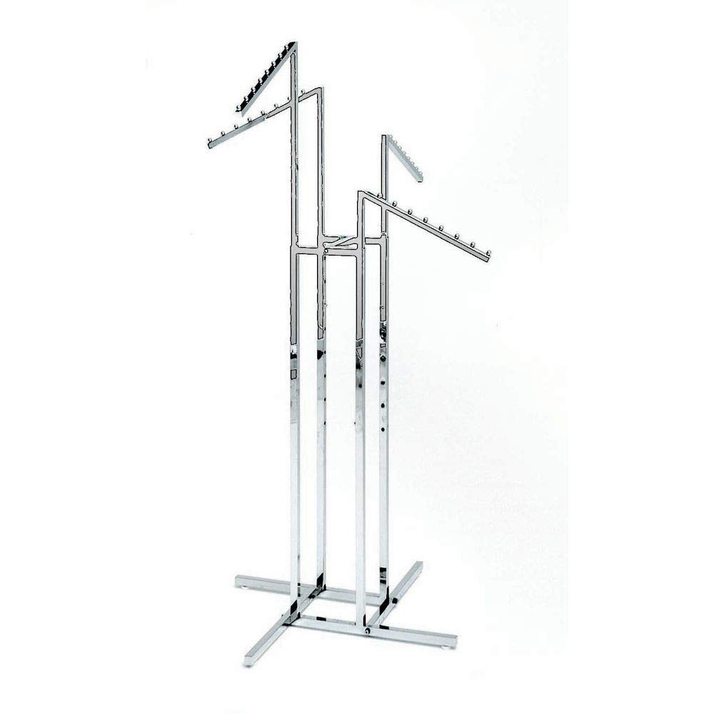 Clothing Rack &ndash; Heavy Duty Chrome 4 Way Rack, Adjustable Arms, Square Tubing, Perfect for Clothing Store Display With 4 Slanted Arms