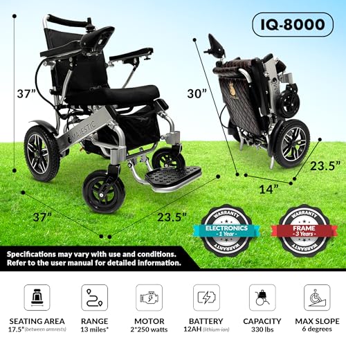 Majestic IQ-8000 Electric Wheelchairs for Adults,Foldable Lightweight Electric Wheelchair,Light Weight Folding Power Chair for Seniors,Portable Motorized Wheelchair,Durable Ultra Light Wheel Chair