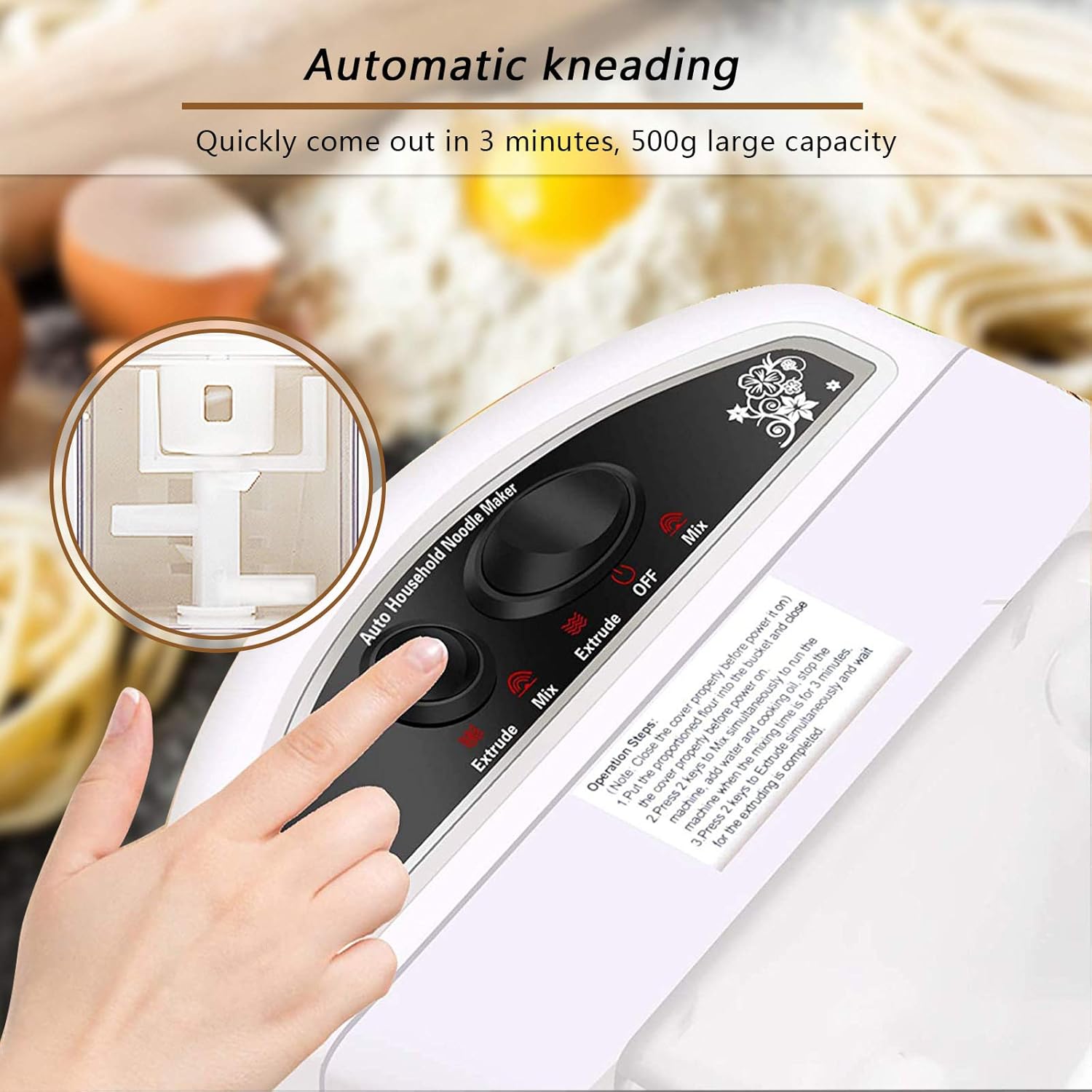 JIAWANSHUN Automatic Pasta Maker Electric Noodle Maker Machine 10molds for Pasta Macaroni Dumpling wrappers 10Mintues for Breakfast (110V)