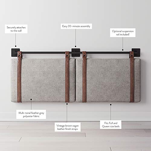 Nathan James Harlow Modern Wall Mount Hanging Headboard, Queen, Brown Faux Leather