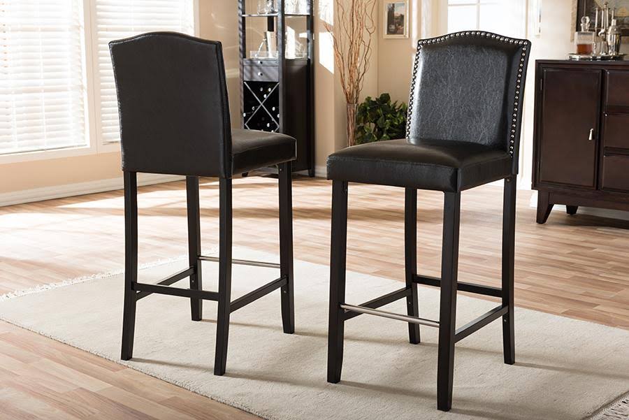 Baxton Studio Libra White Modern Bar Stool with Nail Head Trim (Set of 2)