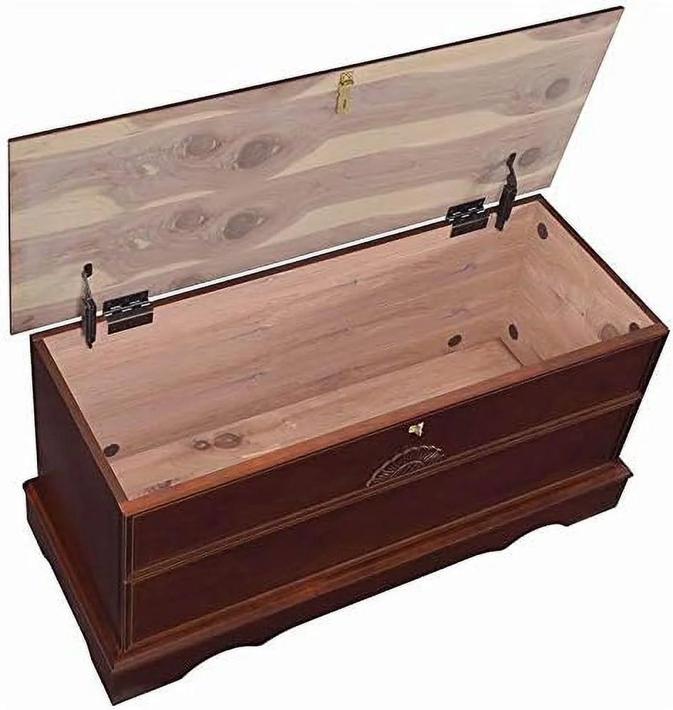Cedar Lined Wood Storage Blanket Chest Trunk, In Warm Brown