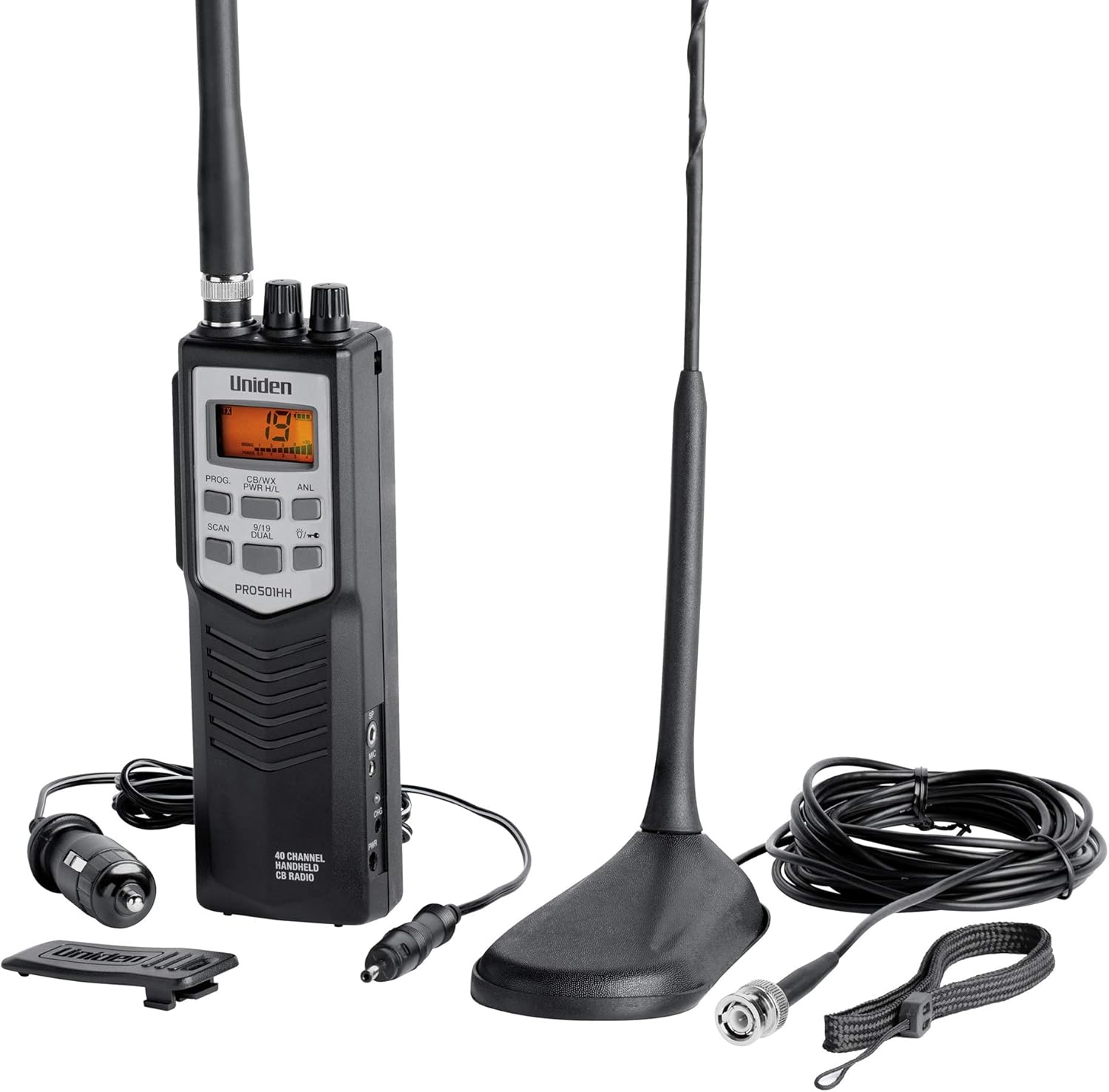 Uniden PRO401HH Professional Series 40 Channel Handheld CB Radio, 4 Watts Power with Hi/Low Power Switch, Auto noise cancellation, Belt Clip And Strap Included, 2.75in. x 4.33in. x 8.66in.