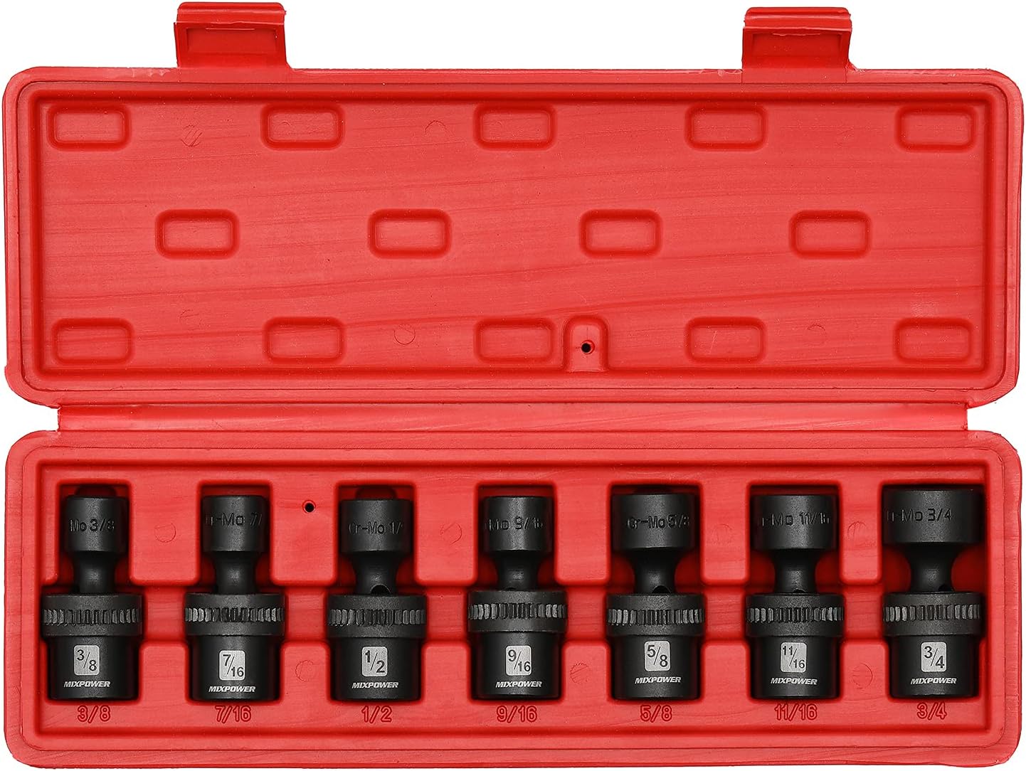 MIXPOWER 10-piece 3/8" Drive Shallow Universal Impact Socket Set, Metric,10-19mm, Swivel Socket with Flexible Wobble, CR-MO