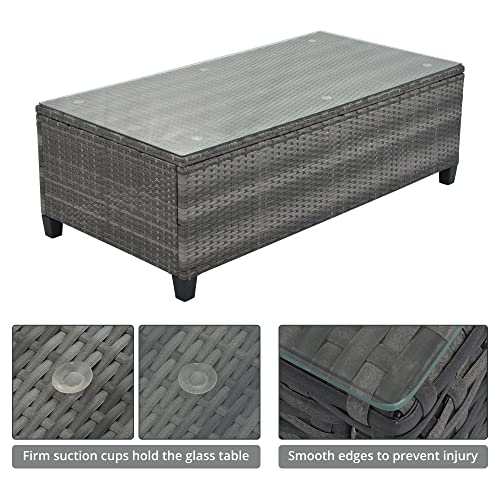 P PURLOVE 8 Piece Half Moon Sectional Round Patio Furniture Set, Outdoor Sectional Sofa Couch, Wicker Sofa Set with Washable Cushions and Glass Rectangular Coffee Table, for Garden, Backyard, Beige