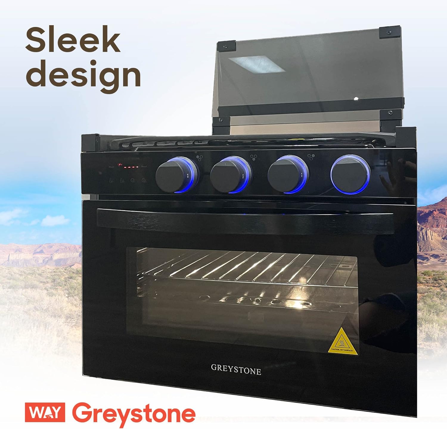 Way Interglobal Greystone, 17 Inch Digital RV Gas Range, Stove and Oven Combo, 12 Volt, LP, 3 Burners, Black