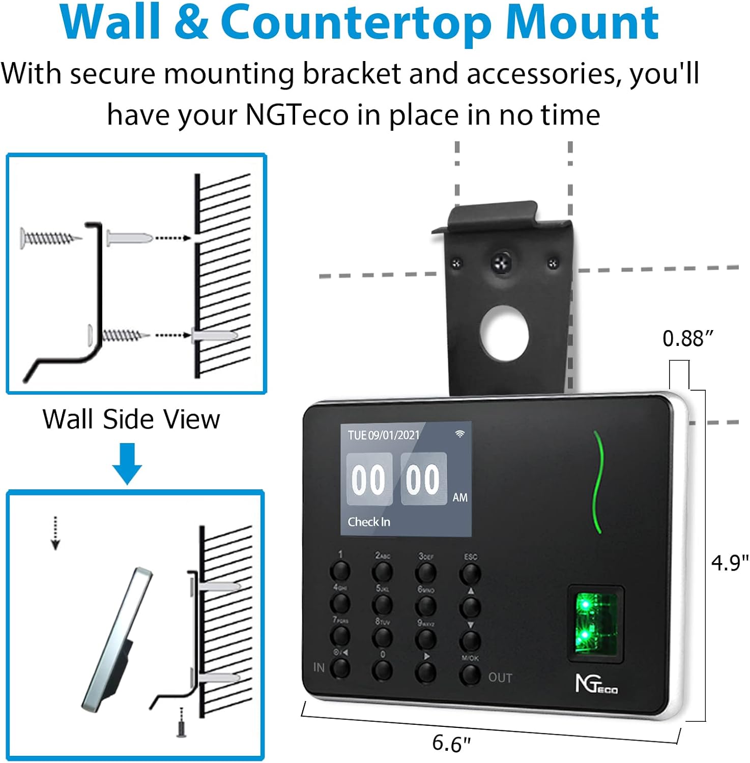 Time Clocks for Employees Small Business, NGTeco W3 WiFi Biometric Fingerprint Time Card Machine, Office Punch Clock Automatic in and Out with APP for iOS Android (0 Monthly Fees)
