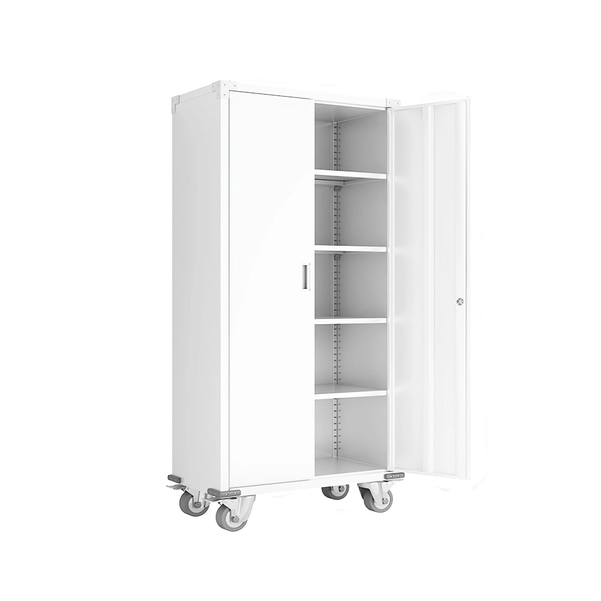 AOBABO 72” Locking Metal Garage Storage Cabinet w/Wheels & Pegboards, White