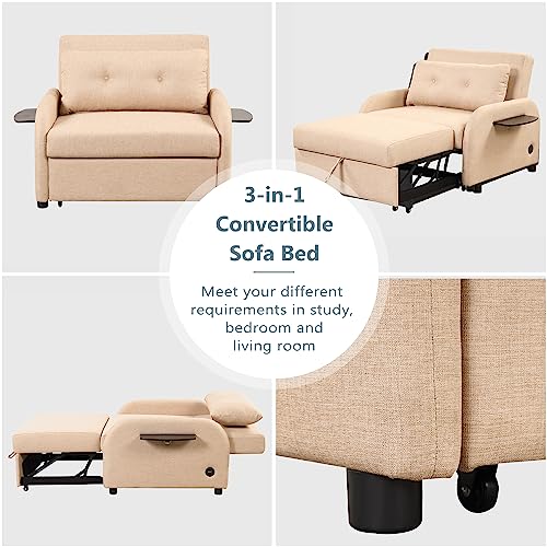Pull Out Sleeper Chair Convertible Chair to Bed 3-in-1 Single Sofa Bed with Adjustable Backrest Comfy Chaise Lounge Chair Indoor Modern Recliner Chair Compatible with Living Room Bedroom, Teal ,bed fr