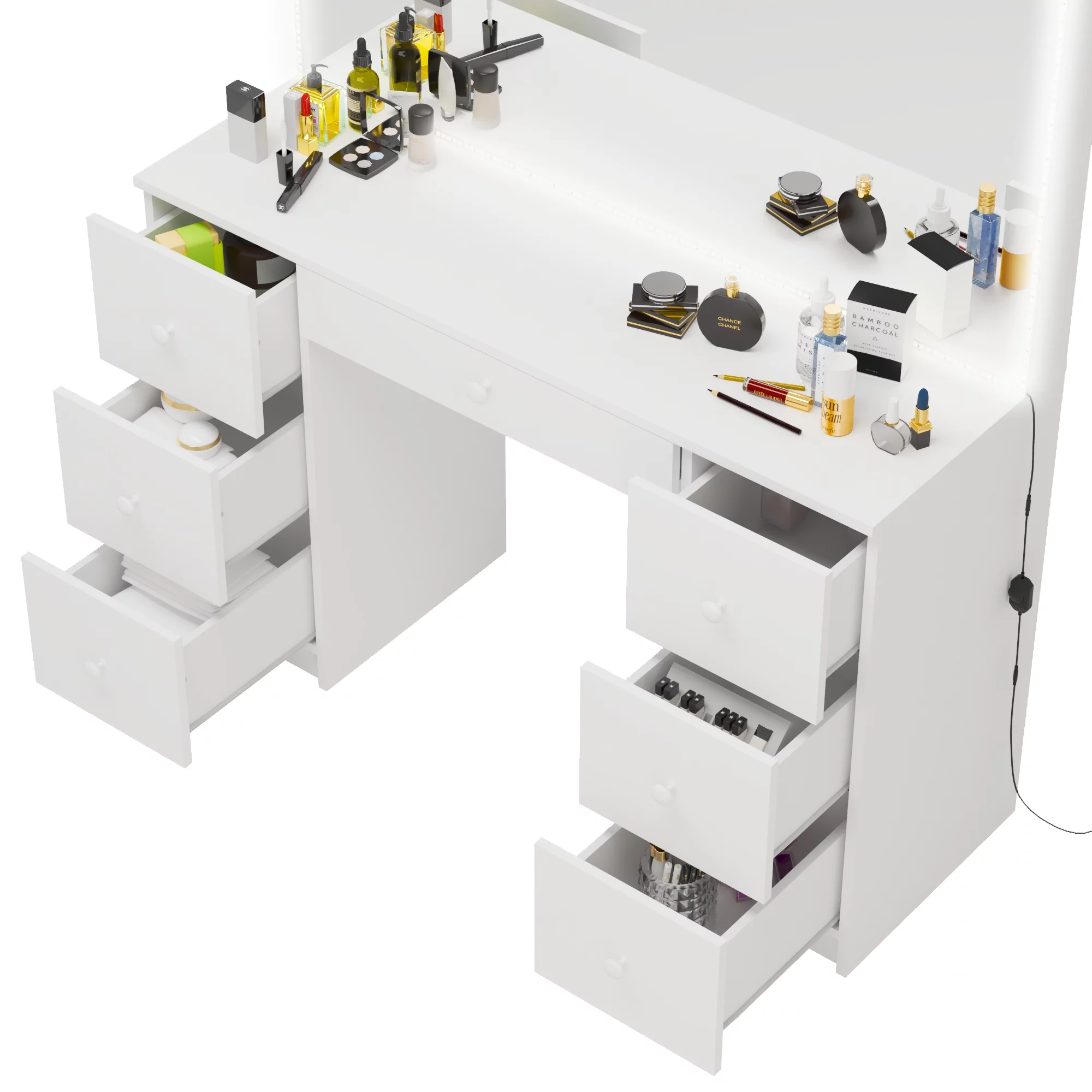 Ember Interiors Modern Lighted Vanity Table, for Bedroom
