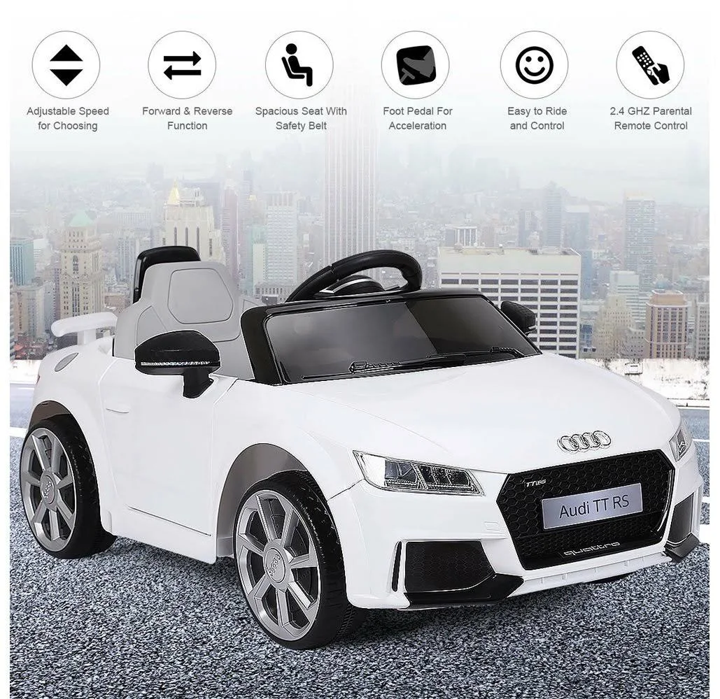 Gymax 12V Audi TT RS Electric Kids Ride on Car Licensed Remote Control MP3, White