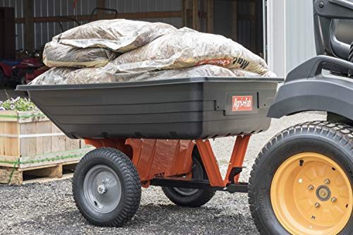 Agri-Fab 45-0533 650 lbs Tow Behind Poly Dump Cart, 10 CU. FT.; Lawn & Garden Cart/Trailer for Lawn Mowers, 16" Pneumatics Tires, Easy to Use Foot Pedal Dumping Lever