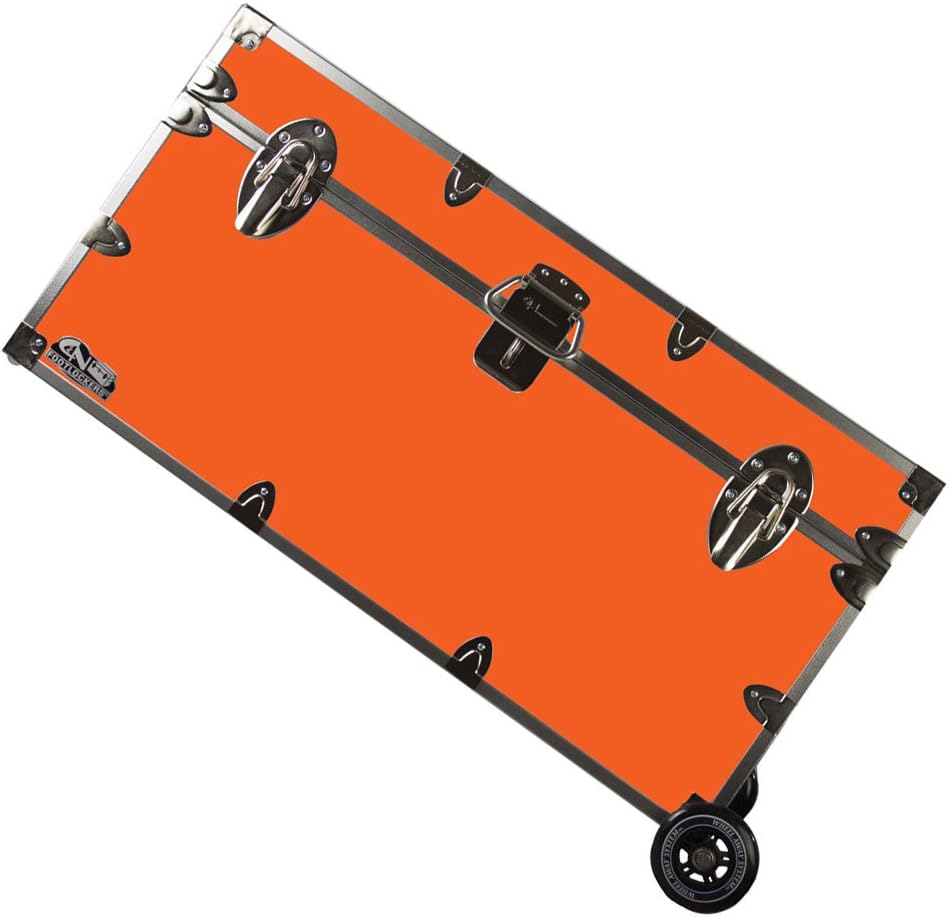 C&N Footlockers College Dorm Room & Summer Camp Lockable Trunk Footlocker with Wheels - Undergrad Trunk Available in 20 Colors - Large: 32 x 18 x 16.5 Inches (Black)