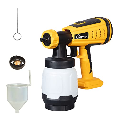 LINGYUE Cordless Paint Sprayer for 20V Dewalt Battery, 2 Copper Nozzles & 3 Spray Patterns, Easy to Clean, HVLP Spray Gun for Home Interior and Exterior/Furniture/Cabinets/Walls/Fence/Door