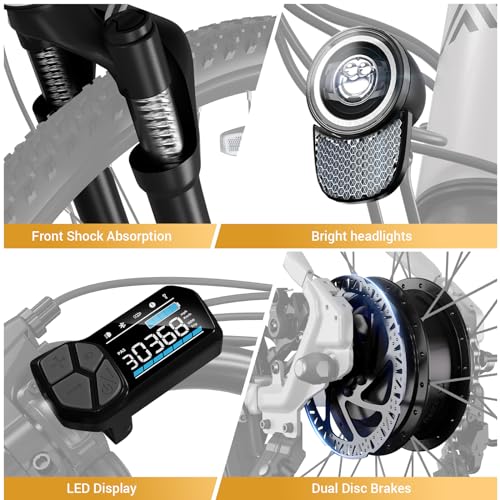 Electric Bike for Adults,Electric Bicycle 23MPH,26" Tire,Peak 500W Motor,Range 40 Miles,7-Speed,Commuter Electric Bike with 360Wh Removable Battery,LCD Display,Suspension Fork