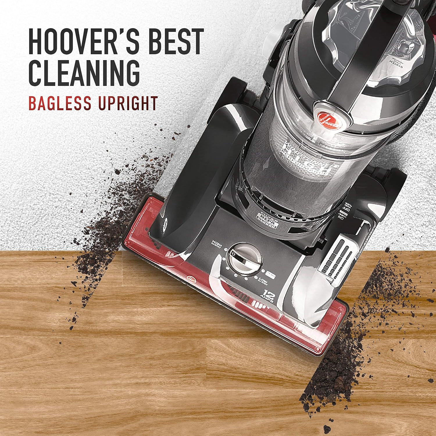Hoover WindTunnel 3 Max Performance Pet, Bagless Upright Vacuum Cleaner, HEPA Media Filtration, For Carpet and Hard Floor, UH72625, Red