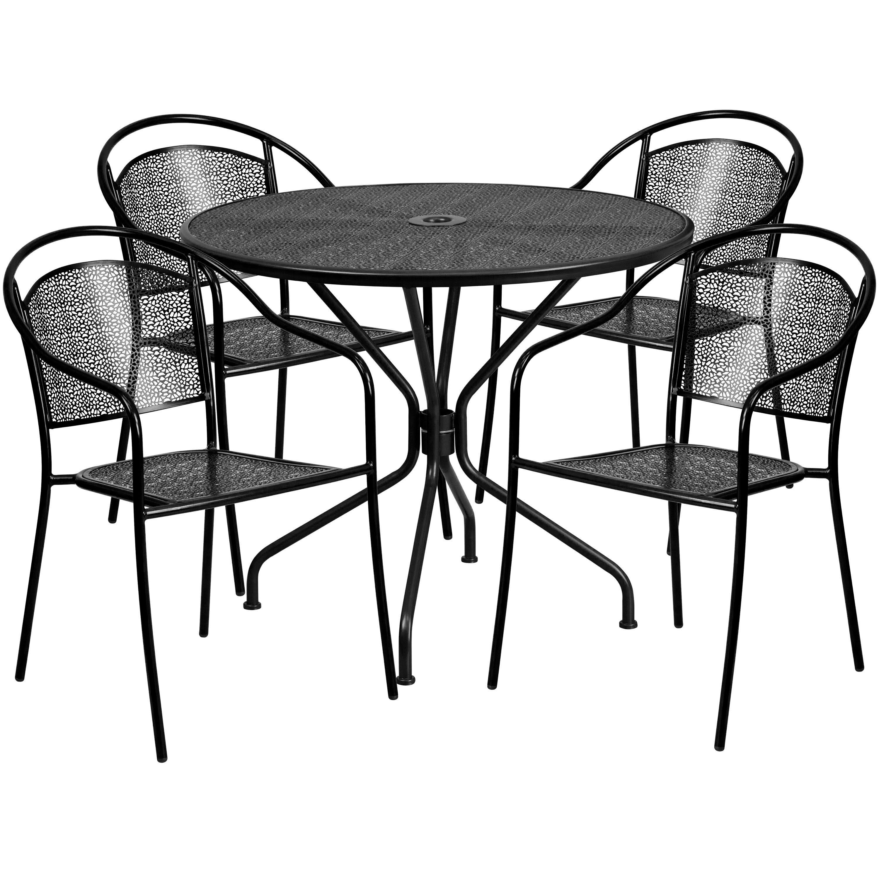 Flash Furniture Round Black Indoor-Outdoor Steel Patio Table Set - Megean