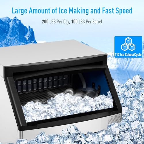 Commercial Under Counter Ice Maker Machine - 160LBS/24H, 100 Lbs Capacity, Industrial Ice Ready in 5-15 min - Freestanding Stainless Steel Ice Maker for Bar Restaurant