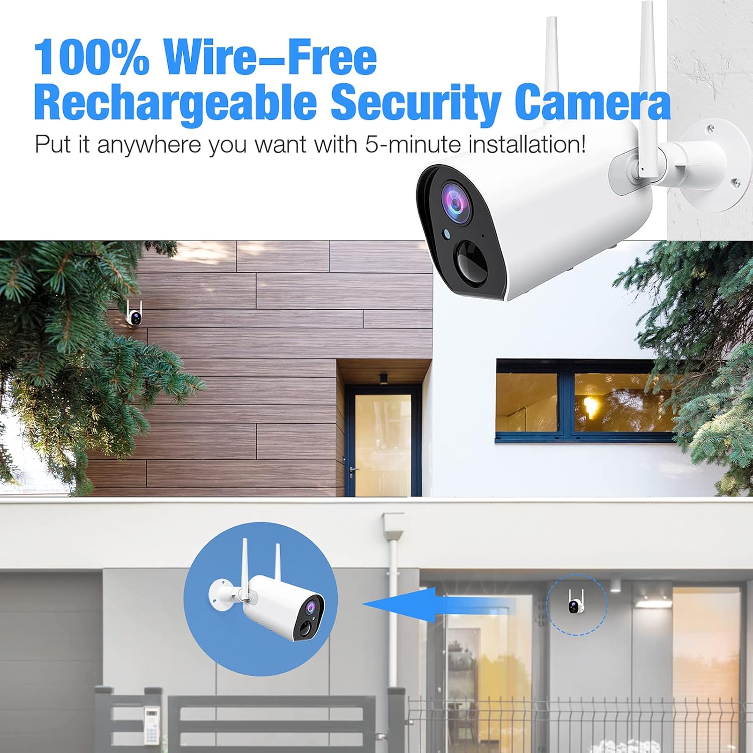 Outdoor Wireless Security Camera, 1080P Battery Powered Camera with Night Vision，2-Way Audio,IP65 WiFi Camera Outdoor with Sound/Motion Detection, Smart Alarm, Live View for Home Security