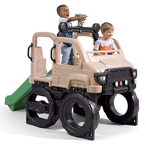 Step2 Safari Truck Climber Playset for Kids, Slide, Climbing Wall, Steering Wheel, and Binoculars, Toddlers Ages 2 –5 Years Old, Easy To Assemble, Kids Outdoor Playground for Backyard, Brown