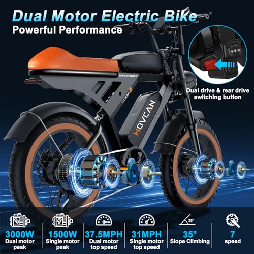 MOVCAN V30 Series Electric Bike for Adults 3000W/1500W/1000W Motor 20" Fat Tire Ebike,37.5MPH/32MPH/28MPH 120/70 Miles,48V 20Ah/31.2/15.6 AH Battery Hydraulic Disc Brake Electric Motorcycle Bike
