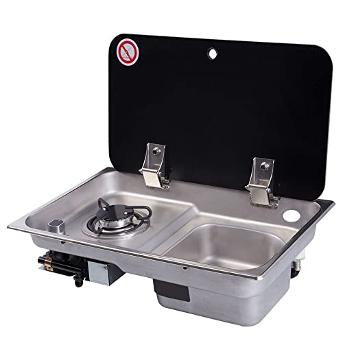RV Stove Propane,Sink Faucet Cooktop ComboPortable LPG Cooktop Stove with Cover,Built-In Gas Hob with Sink and Faucet for RV Picnics Camper Outdoor