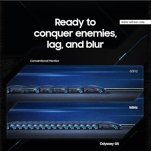 Samsung 34' Odyssey G5 Ultra-Wide Gaming Monitor with 1000R Curved Screen, 165Hz, 1ms, FreeSync Premium, Large Display, Eye Comfort, Multiple Ports, WQHD, LC34G55TWWNXZA, Black