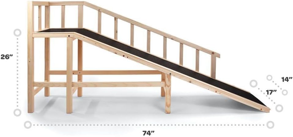 Gentle Rise Dog Bed Ramp | New & Improved Non-Slip Flooring | 74" Long and Supports Small, Large, Elderly Dogs 130+ LBS Capacity