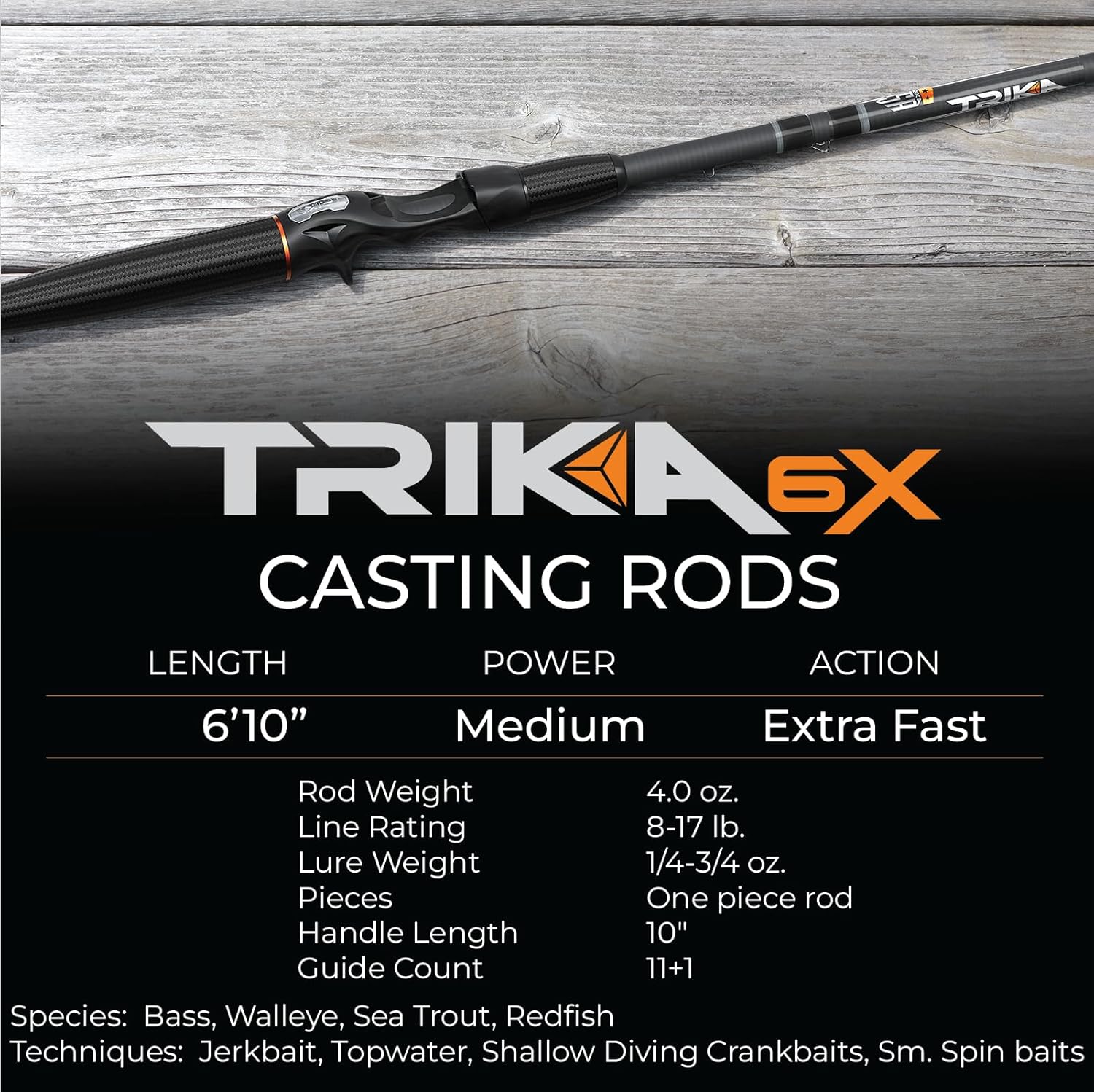 TRIKA 6X Spinning/Casting Carbon Rod Carbon Weave Rod for Extra Sensitive Vibration | Longer Casting | Lightweight Freshwater Fishing Pole