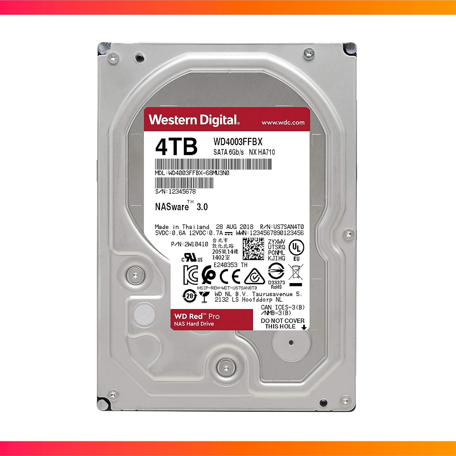 Western Digital 12TB WD Red Pro NAS Internal Hard Drive HDD - 7200 RPM, SATA 6 Gb/s, CMR, 256 MB Cache, 3.5 - WD121KFBX