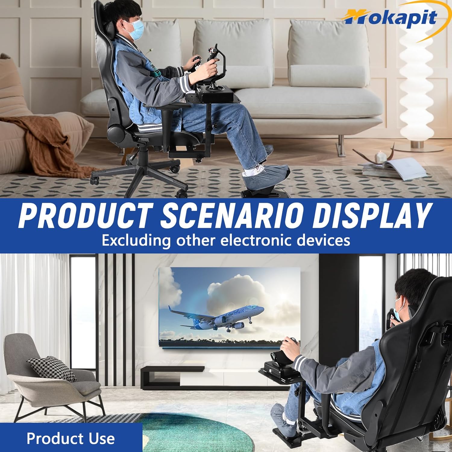Mokapit Adjustable Flight Simulator Cockpit Fit for LogitechX56/X52 PRO,Thrustmaster A10C Hotas Warthog/T.16000M/TH8A/TCA,Fanatec ClubSport Shifter SQ Flight Sim Chair Joystick Not Included