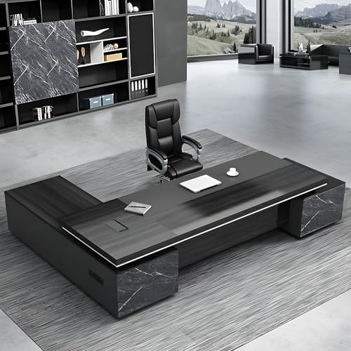 Modern L Shape Executive Desk for CEO Boss Manager, L-Shaped Executive Office Desk with Drawers, Black Writing Desk Working Desk for Office 79" L x 63" W x 29.5" H, Right Hand Return