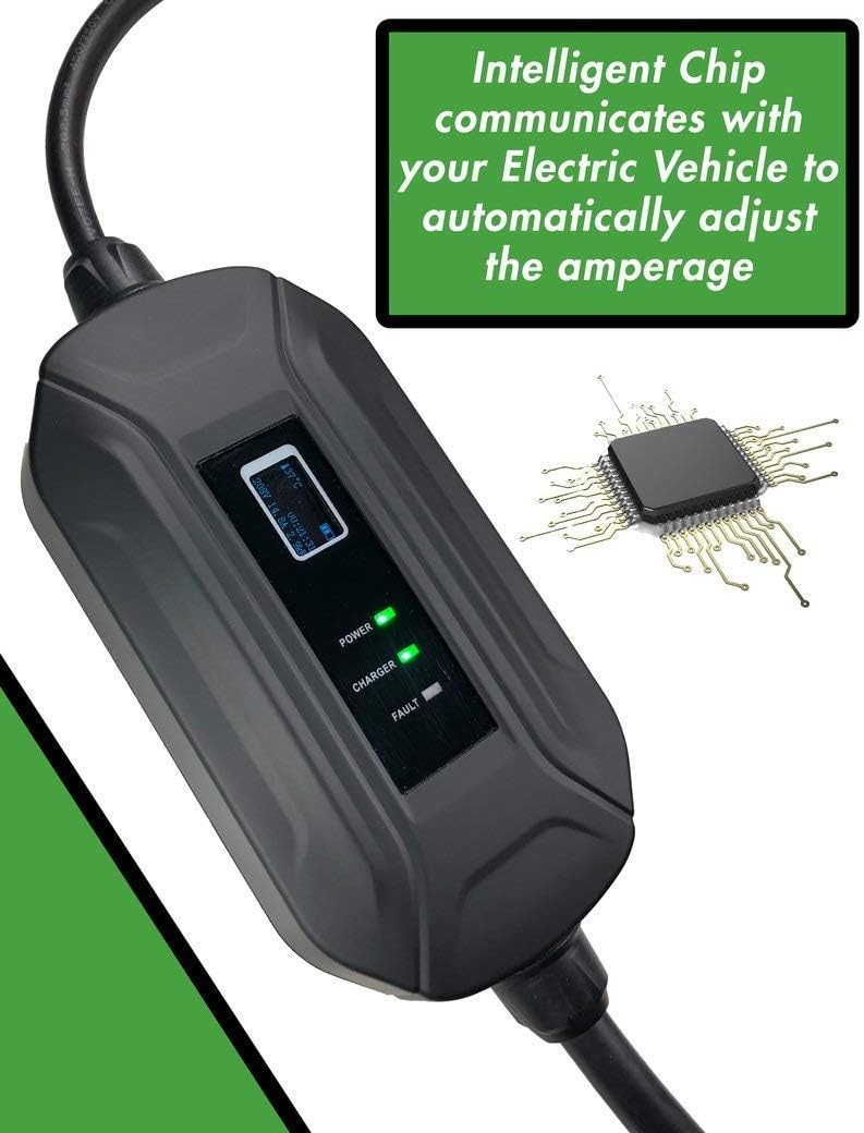 PRIMECOM Level 2 Electric Vehicle (EV) Charger (220V / 240Volt, 16Amp) Portable EVSE Smart Electric Car Charger, 30 Feet (14-30P Charger)
