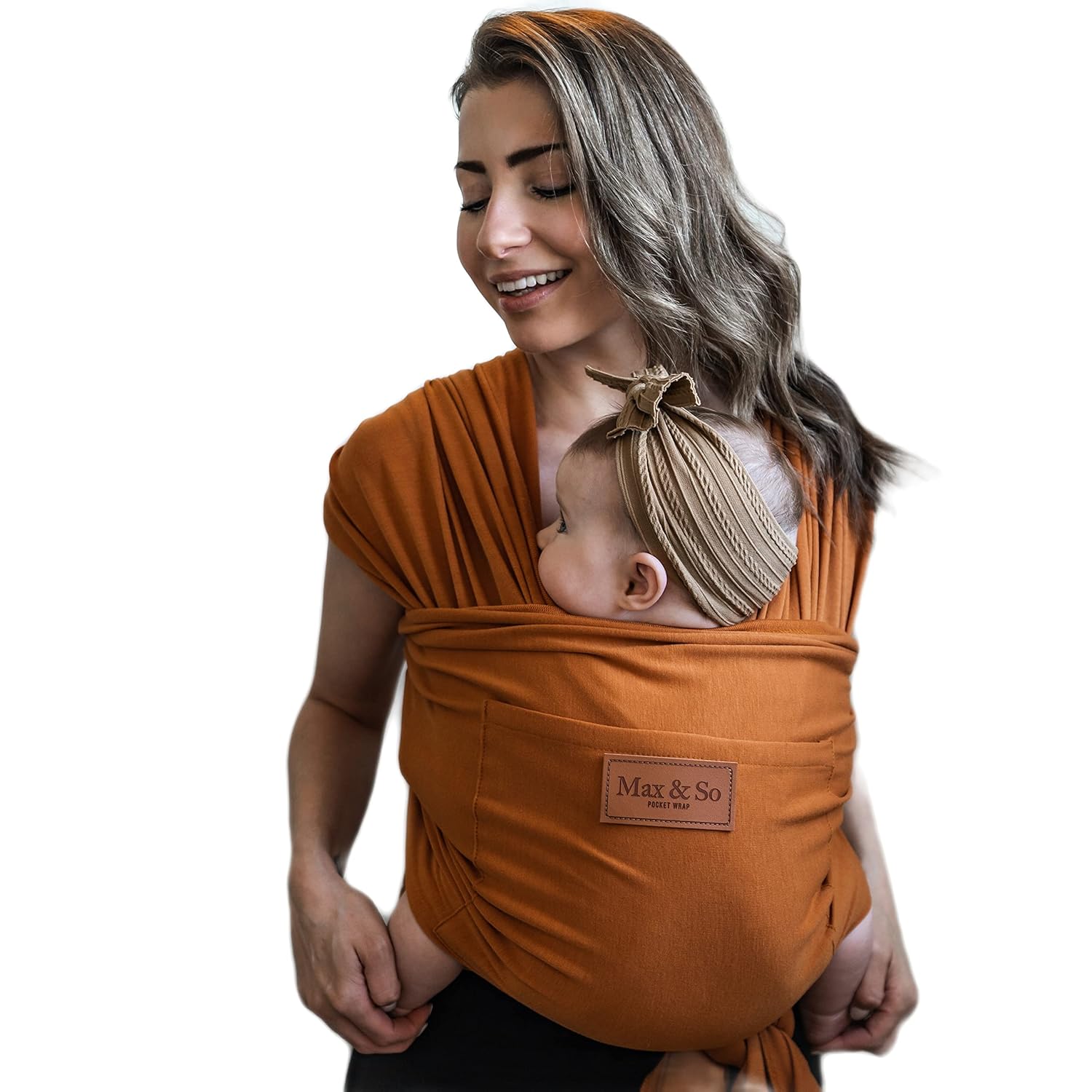 Baby Wrap Carrier with Front Pocket - Premium Cotton Baby Sling - One Size Fits All - Baby Carriers for Newborn, Infant - Soft Baby Wearing Carriers to Keeps Your Child Close for Bonding (Black-Gray)