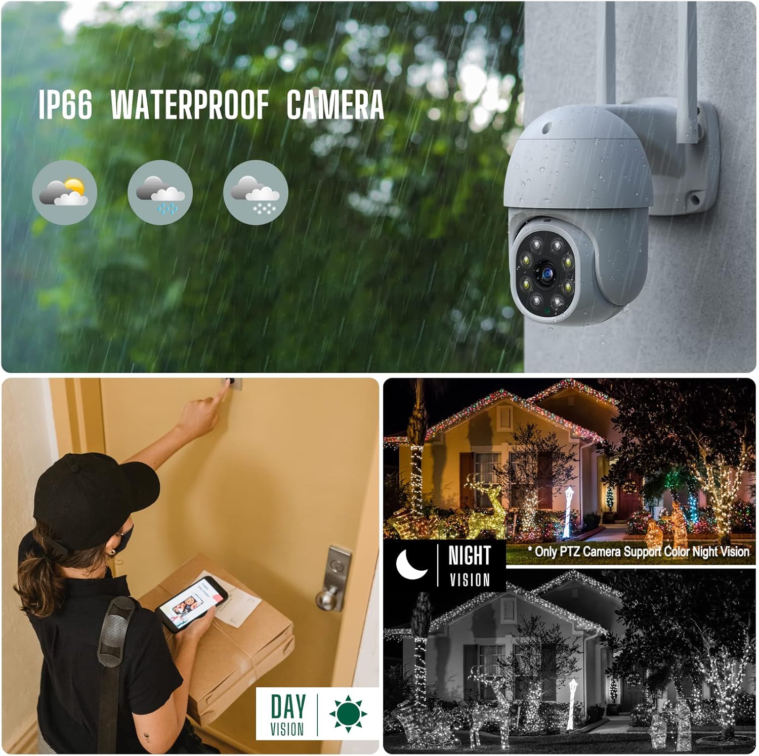 3MP Home Security Camera System Wireless Outdoor, 8 Channel WiFi Surveillance NVR Kits with 2X IP Cameras & 2X PTZ Cameras, 1TB HDD, Two-Way Audio, Color Night Vision, Motion Alert, Remote Access