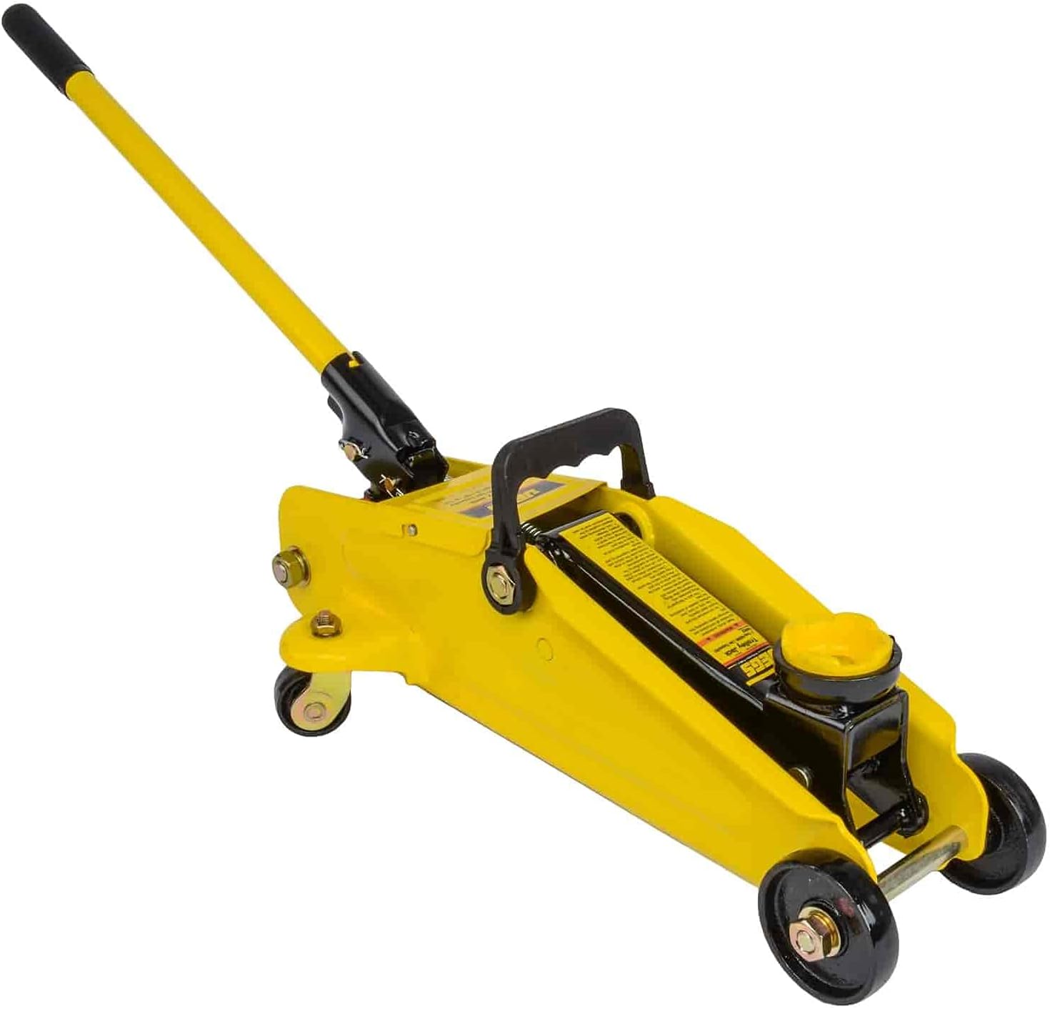 JEGS Hydraulic Utility Floor Jack and Jack Stands | 2-Ton Capacity | Heavy Gauge Steel Frames | Powder Coated Black and Yellow | Heavy Duty Caster Wheels on Floor Jack