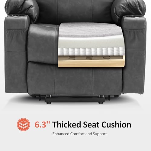 MCombo Power Lift Recliner Chair for Elderly, Lift Chair with Heat and Massage, FSC Certified, USB Ports, Cup Holders, Faux Leather 7040 (Black, Medium)